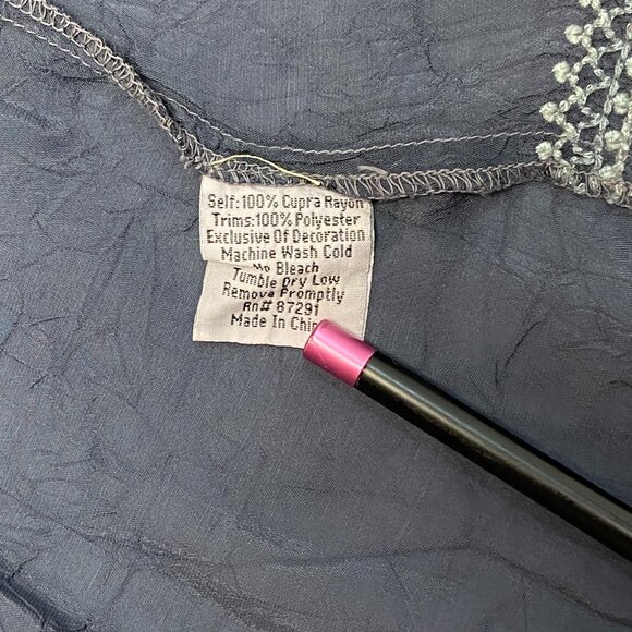 Johnny Was Cap Sleeve V Neck Embroidered Sheer Heidi Tunic Kaftan Blue Grey S - Picture 13 of 13